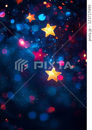 黒背景に浮かぶ星型イルミネーション 123715995