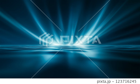 青い光のポータルが広大な暗闇の中に開く、中心から放射される超現実的なエネルギー 青い光のポータルが広大な暗闇の中に開く、中心から放射される超現実的なエネルギー 123716245