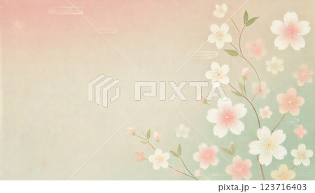 和紙テクスチャと春の淡色グラデーション背景 和紙テクスチャと春の淡色グラデーション背景 123716403
