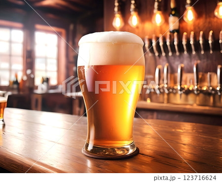 グラスに注がれた生ビール 123716624