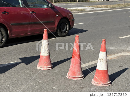 Traffic cones on the street 123717289