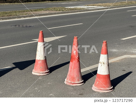 Traffic cones on the street Traffic cones on the street 123717290
