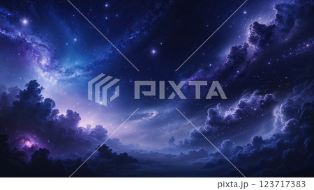 宇宙空間に浮かぶ星雲と星と雲海 123717383