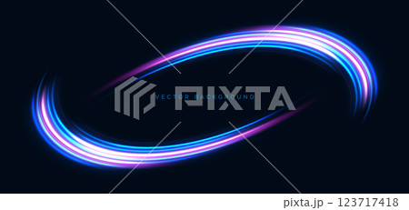 Blue and pink neon lighting effect swirl on dark background. High speed motion moving concept. 123717418