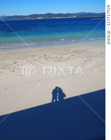 海辺で寄り添う2人 123717426