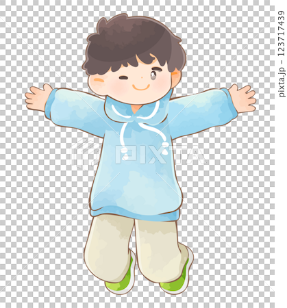 両手を広げてジャンプする子供　男の子 123717439