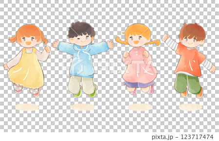 みんなでジャンプする子供たちのセット みんなでジャンプする子供たちのセット 123717474