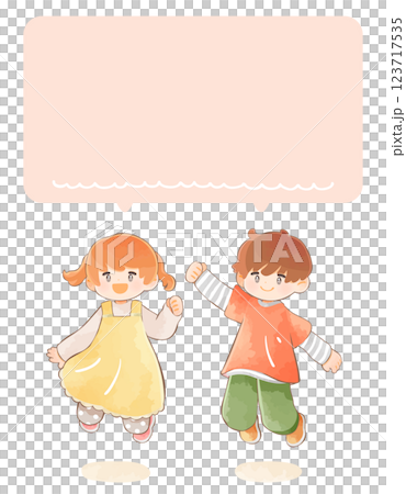 ジャンプする子供とフキダシ　女の子と男の子 123717535