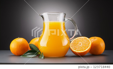 美味しそうなオレンジジュースが入ったピッチャー 123718440