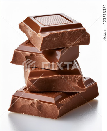 リアルなテクスチャを持つ割れたミルクチョコレートバーの破片 123718520