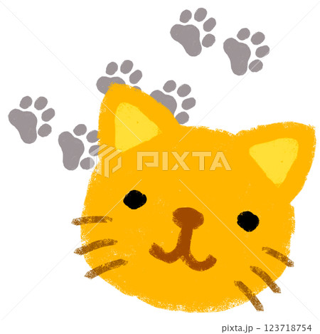 シンプルイラスト　クレヨンタッチ　幼児教育　猫のイラスト 123718754