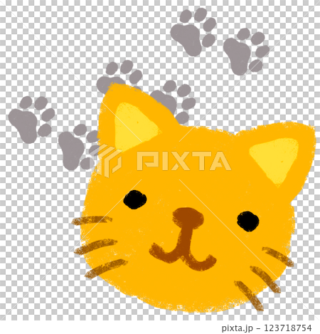シンプルイラスト　クレヨンタッチ　幼児教育　猫のイラスト 123718754
