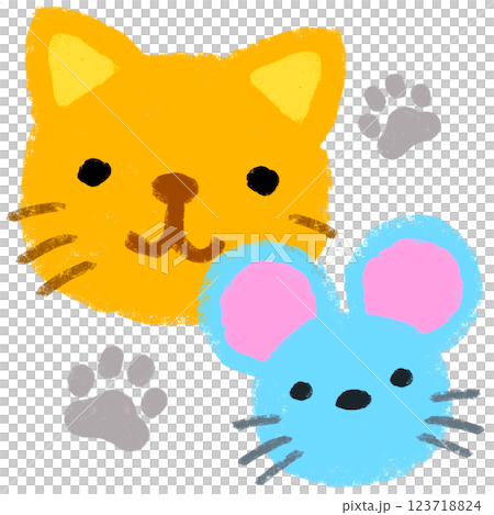 Simple illustration, crayon touch, early childhood education, cat and mouse 123718824
