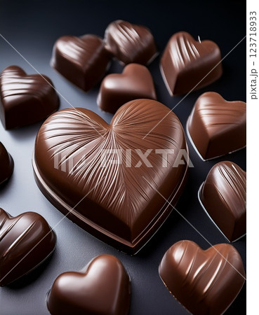 リアルなハート型チョコレートの描写 リアルなハート型チョコレートの描写 123718933