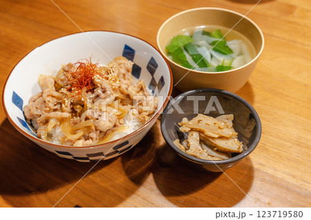 豚丼と味噌汁の和食定食セット 豚丼と味噌汁の和食定食セット 123719580