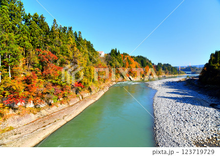 豊船橋／信濃川より下流方向を望む(新潟県津南町)【2024.11】 123719729