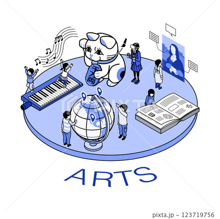 未来教育　芸術のコンセプトアート　モノクローム　青 123719756