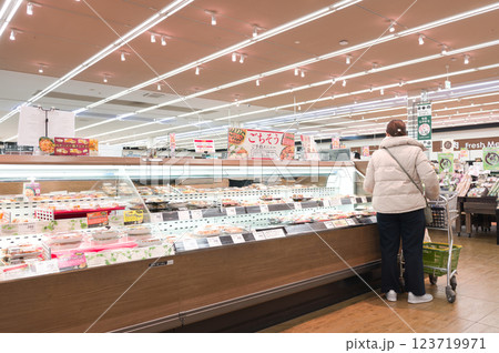 2月・スーパーマーケットに買い物、物価上昇で値上がり家計を圧迫 123719971