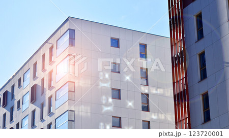 Modern and new apartment building. Multistoried modern, new and stylish living block of flats. Modern and new apartment building. Multistoried modern, new and stylish living block of flats. 123720001
