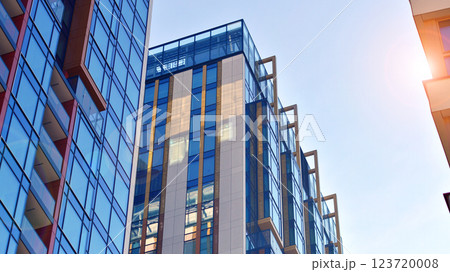 Modern and new apartment building. Multistoried modern, new and stylish living block of flats. Modern and new apartment building. Multistoried modern, new and stylish living block of flats. 123720008