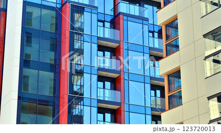 Modern and new apartment building. Multistoried modern, new and stylish living block of flats. Modern and new apartment building. Multistoried modern, new and stylish living block of flats. 123720013