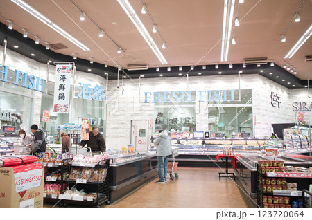 2月・スーパーマーケットに買い物、物価上昇で値上がり家計を圧迫 123720064