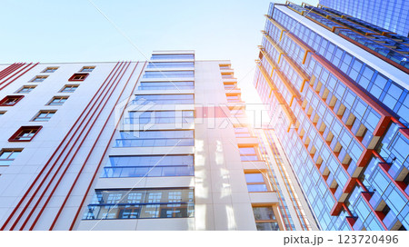 Modern and new apartment building. Multistoried modern, new and stylish living block of flats. Modern and new apartment building. Multistoried modern, new and stylish living block of flats. 123720496