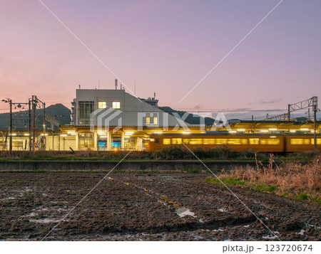 電車が到着したローカル駅 123720674