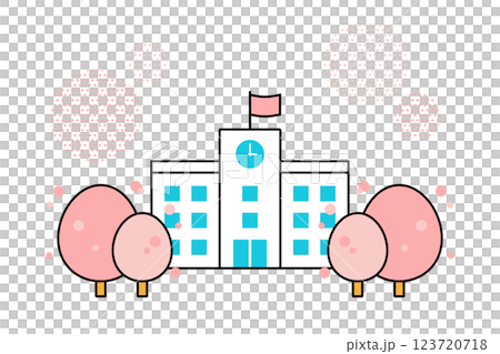 Illustration of a school with cherry blossoms falling 123720718