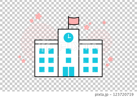 Illustration of a school with cherry blossoms falling Illustration of a school with cherry blossoms falling 123720719