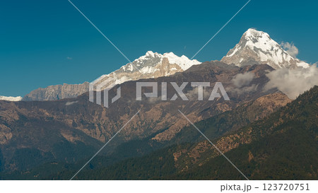 Beautiful views of Annapurna range from Ghorepani, Nepal 123720751