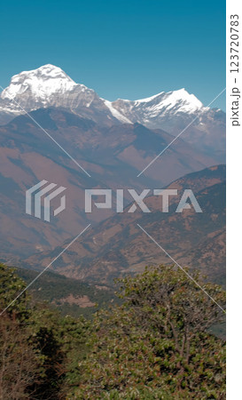 Breathtaking landscapes of Ghorepani Nepal during daytime adventure, pan 123720783