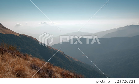 Stunning mountain views and serene landscapes of Ghorepani in Nepal, pan 123720821