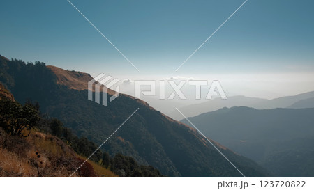 Ghorepani day trek showcases stunning vistas of Nepal's Annapurna region, pan 123720822