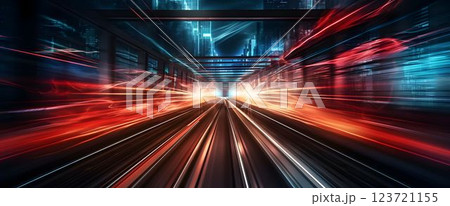 Light Trails with Motion Effect. Red and Blue High Speed Light Effect. Long Exposure Light Trails with Motion Effect. Red and Blue High Speed Light Effect. Long Exposure 123721155