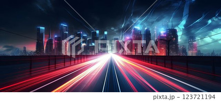 Light Trails with Motion Effect. Red and Blue High Speed Light Effect. Long Exposure Light Trails with Motion Effect. Red and Blue High Speed Light Effect. Long Exposure 123721194