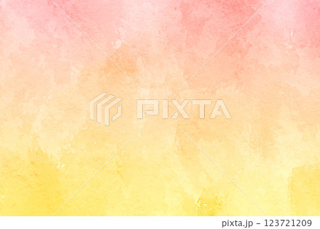 ピンクと黄色のグラデーションの水彩背景　テクスチャ素材 123721209