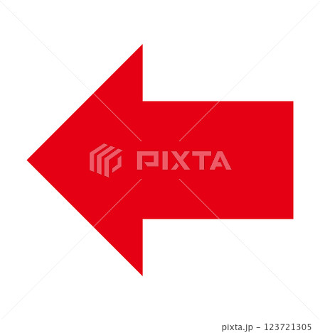 シンプルな左向きの赤い矢印　白背景 123721305
