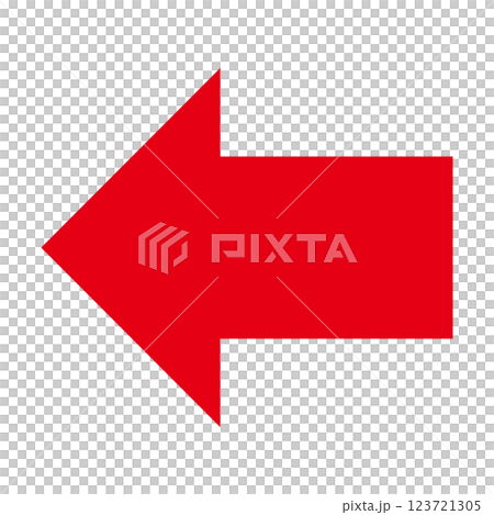 シンプルな左向きの赤い矢印　白背景 123721305