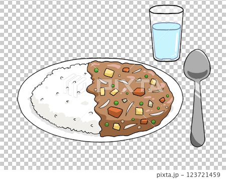 Illustration of curry rice, drinking water, and a spoon (light, sweet curry roux) Illustration of curry rice, drinking water, and a spoon (light, sweet curry roux) 123721459