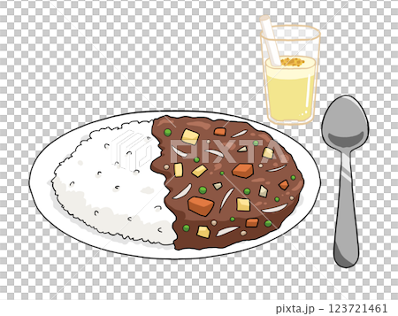 Curry rice, mango lassi and spoon illustration (regular version) Curry rice, mango lassi and spoon illustration (regular version) 123721461