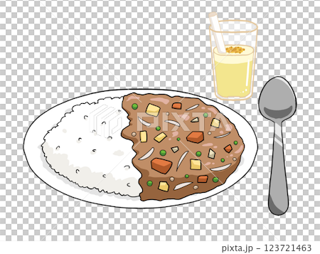 Illustration of curry rice, mango lassi and spoon (thin curry sauce, sweet) Illustration of curry rice, mango lassi and spoon (thin curry sauce, sweet) 123721463