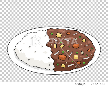Illustration of curry rice served on a plate (regular version) 123721465