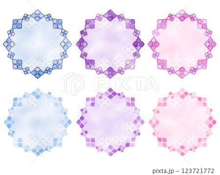 水彩風紫陽花のミニフレームセット 水彩風紫陽花のミニフレームセット 123721772