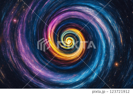 Colorful swirling galaxy creating a mesmerizing vortex effect in space at night 123721912