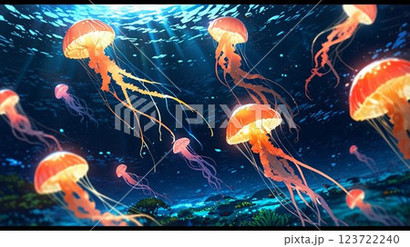 青く光るクラゲ 123722240