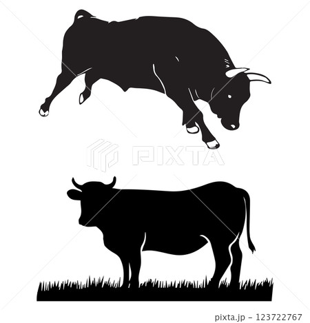 Cow graphic icon. Cow black silhouette isolated on white background. Vector illustratio 123722767