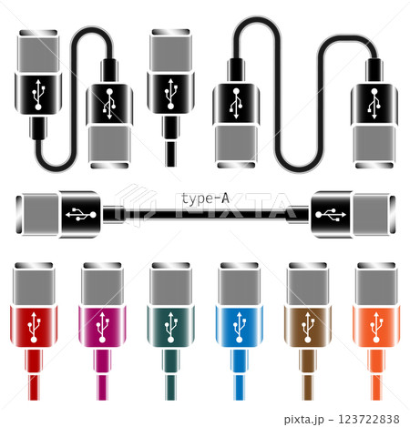 Exploring diverse USB Type A connectors and cables in a vector illustration 123722838