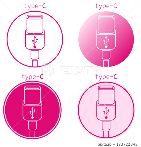 Multiple type C USB icons in various designs and shades of pink Multiple type C USB icons in various designs and shades of pink 123722845