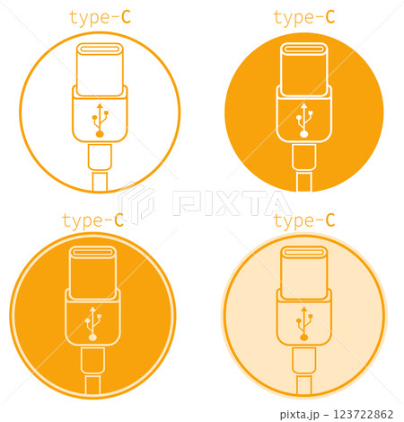 USB Type-C icons in a vector set showcasing cable designs and styles USB Type-C icons in a vector set showcasing cable designs and styles 123722862